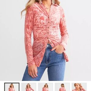 Women's Pink Patterned Button-Up Top